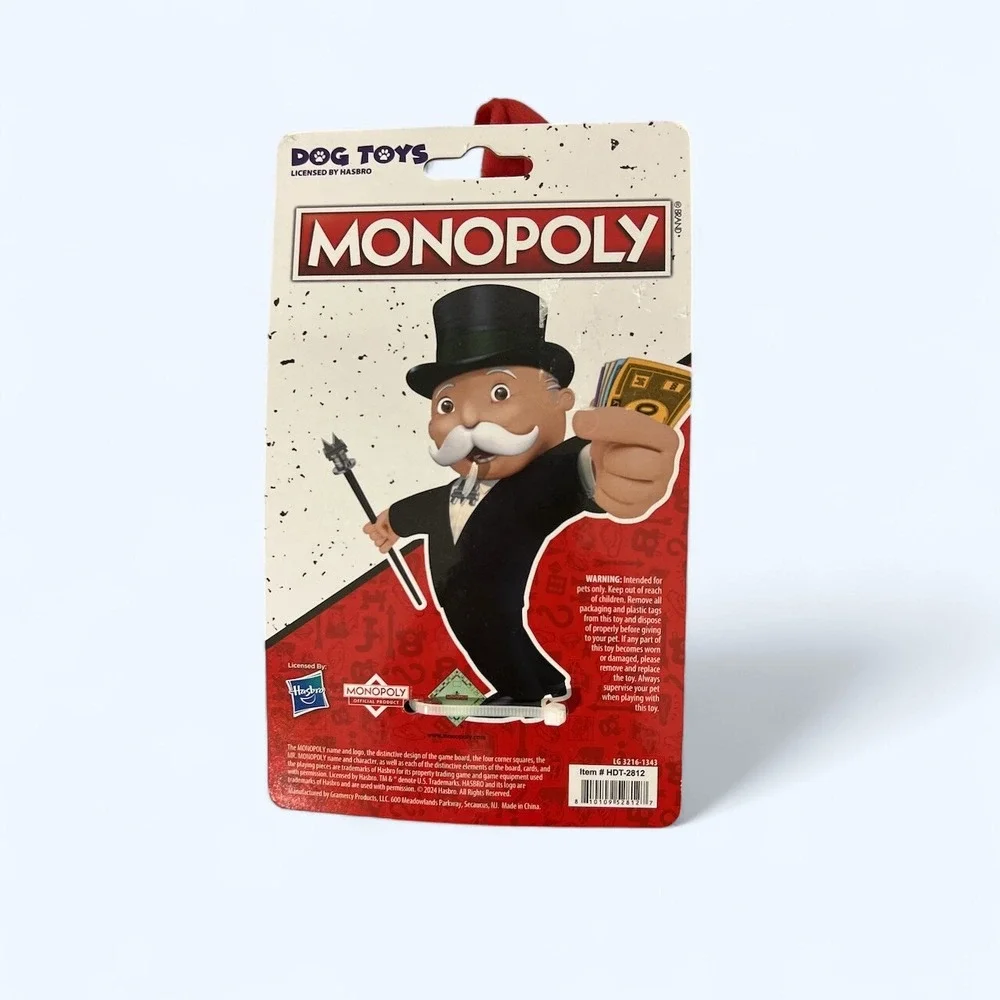 Mr. Monopoly DOG TOY BY HASBRO WITH SQUEAK & CRINKLE